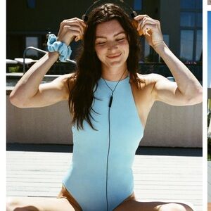 Andie Swim Asbury One Piece Bathing Suit in Cabana Blue